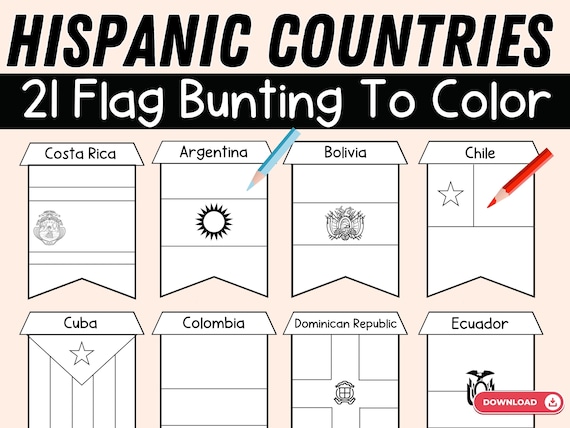 Hispanic country flags coloring pages hispanic heritage month flag bunting to color spanish speaking countries banner coloring activity