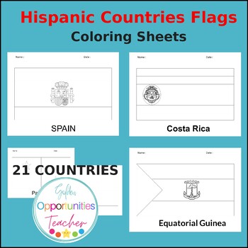 Spanish speaking countries flags coloring sheet hispanic heritage month