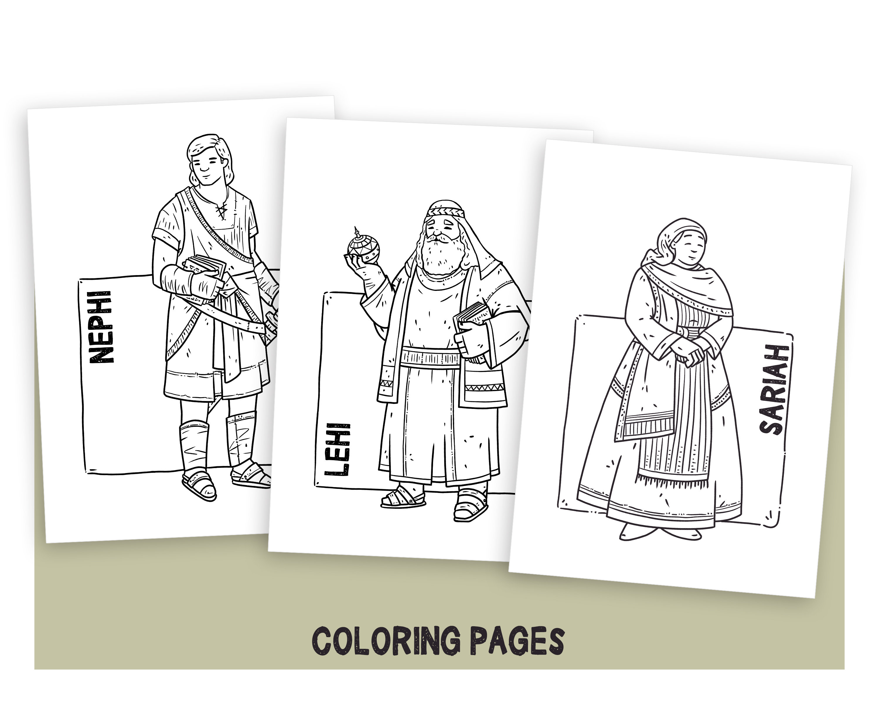 Book of mormon coloring pages set with pages lehi sariah laman lemuel sam and nephi instant download