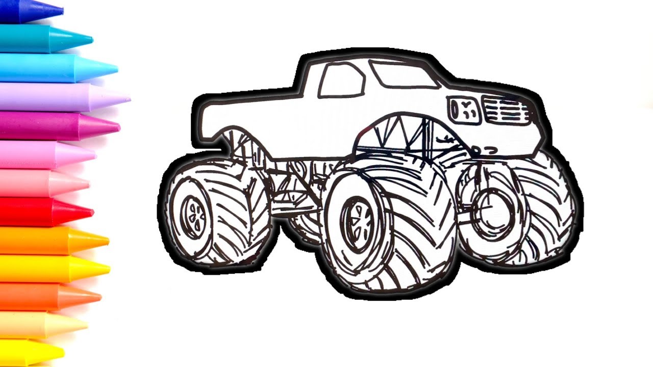 Monster truck coloring pages how to draw a monster truck drawing for kids