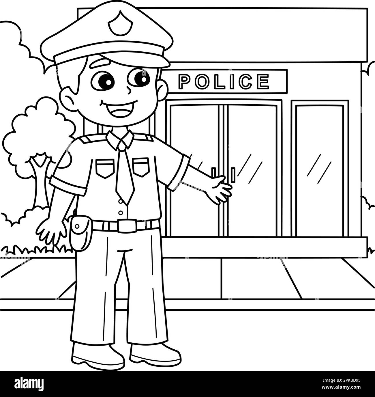 Policeman coloring page for kids stock vector image art