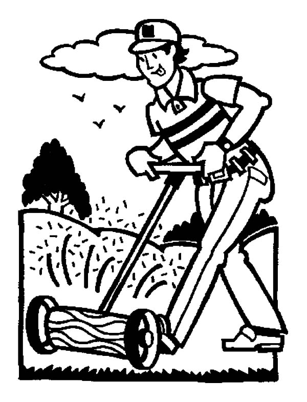 Cutting grass in garden coloring pages color luna