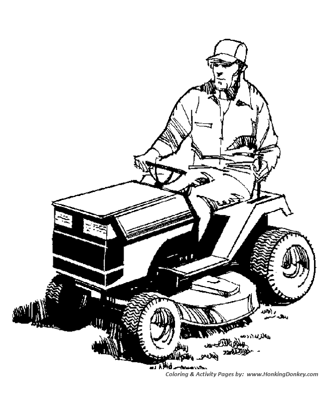 Farm equipment coloring pages farmer on a lawn tractor coloring page