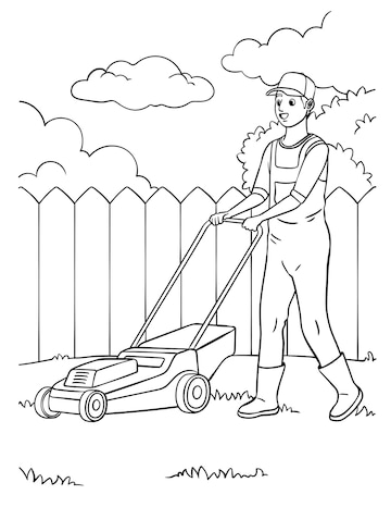 Premium vector lawn mower coloring page for kids