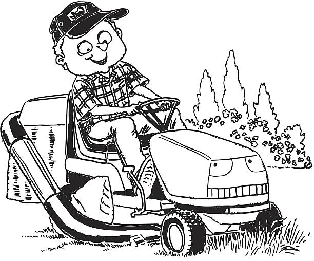 Man riding mower stock illustration