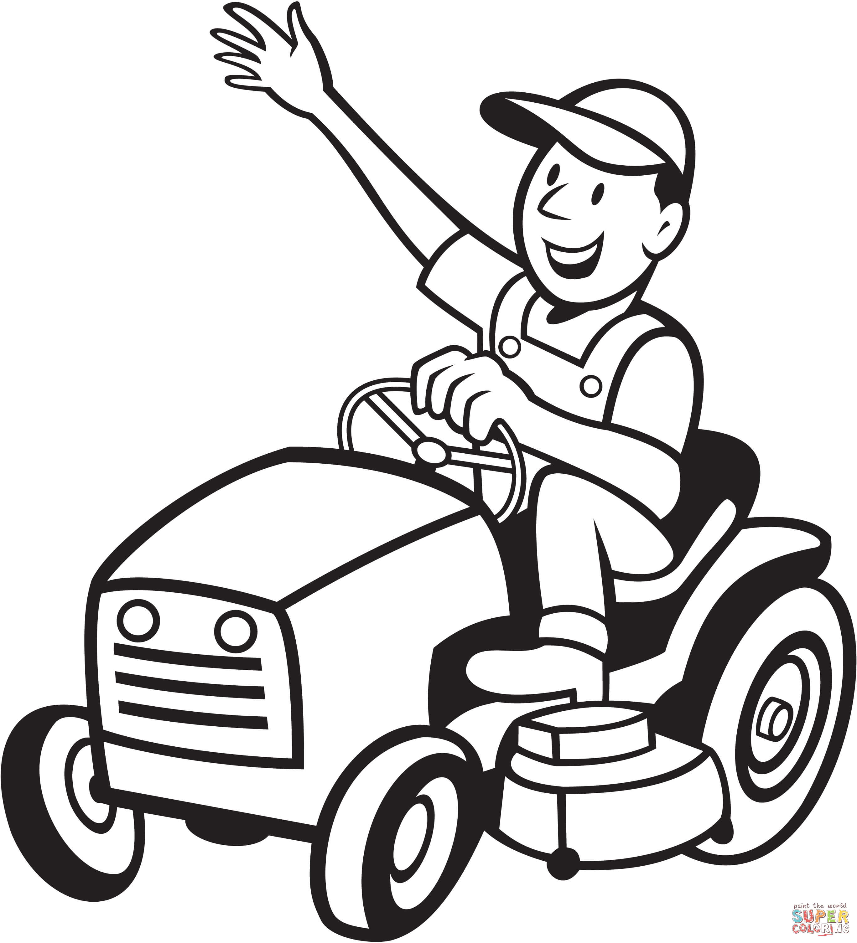 Farmer riding a tractor mower coloring page free printable coloring pages