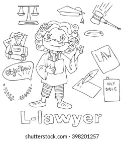 Professions lawyer alphabetical order cartoon hand stock vector royalty free