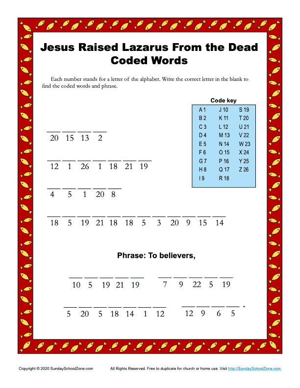 Coded word bible activities for children on sunday school zone