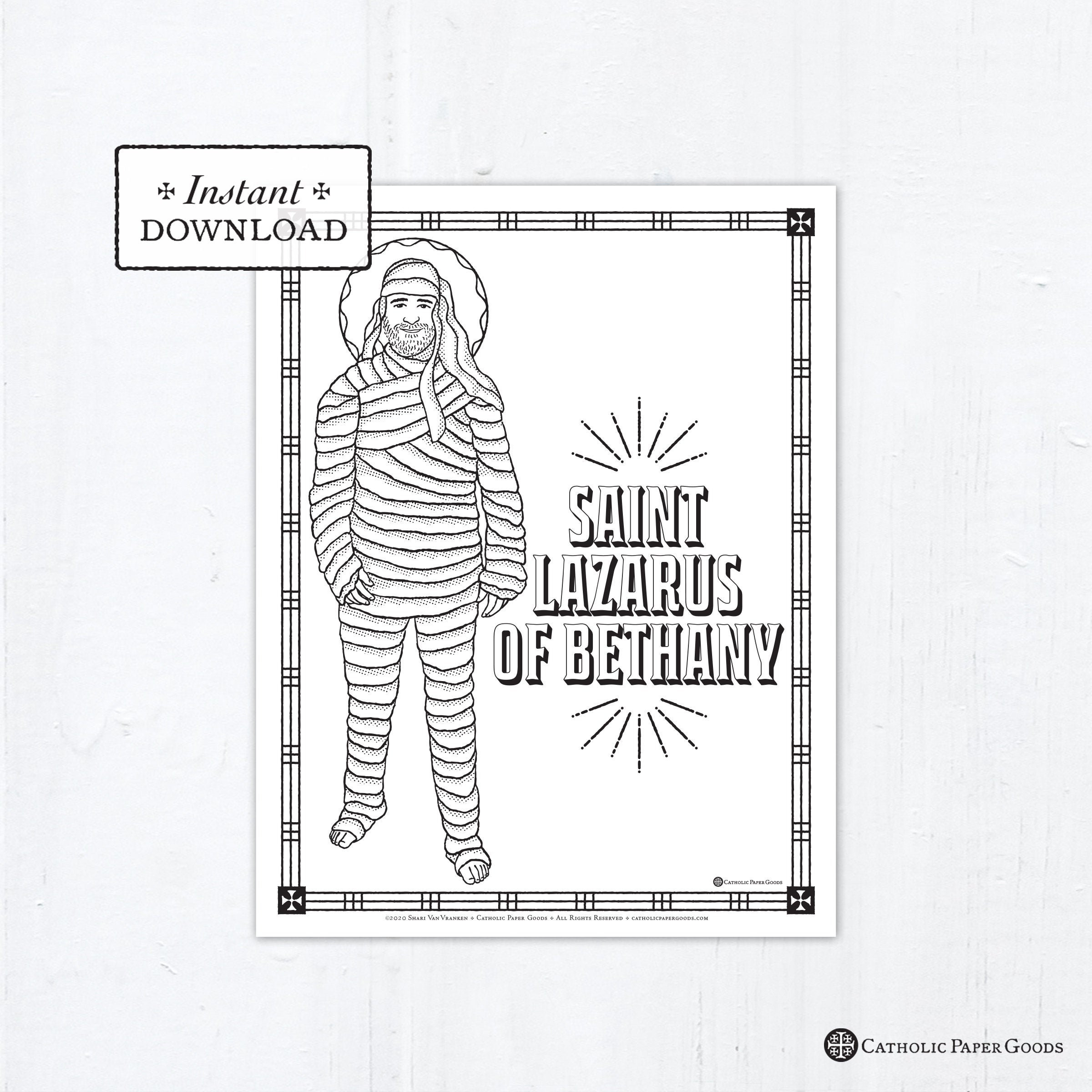 Catholic coloring page saint lazarus of bethany catholic saints printable coloring page digital pdf