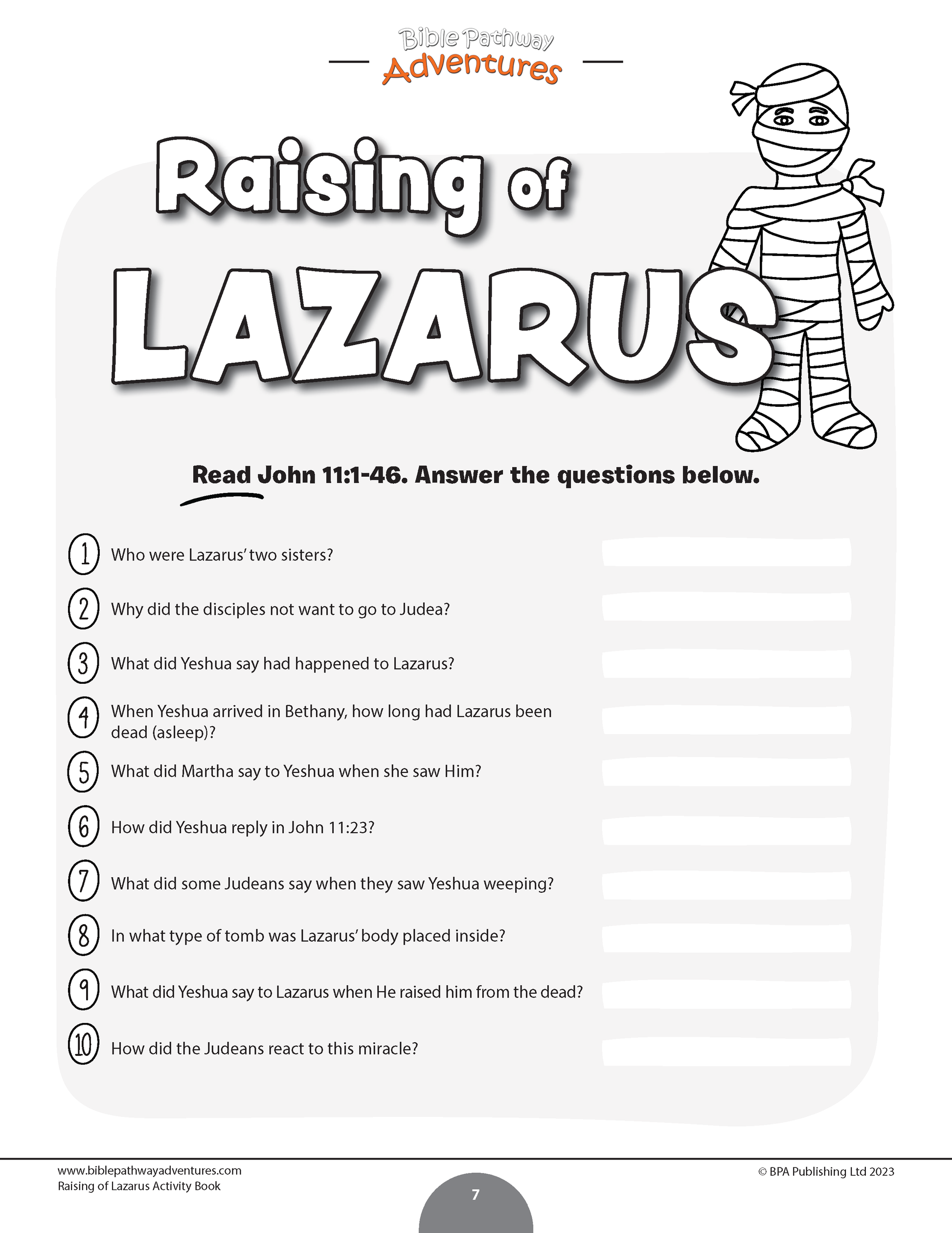 Raising of lazarus activity book pdf â bible pathway adventures