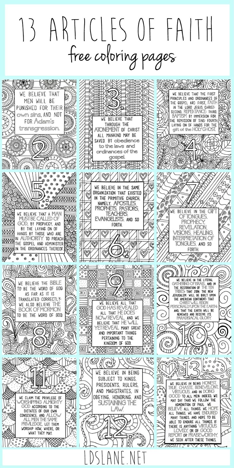 Articles of faith coloring pages