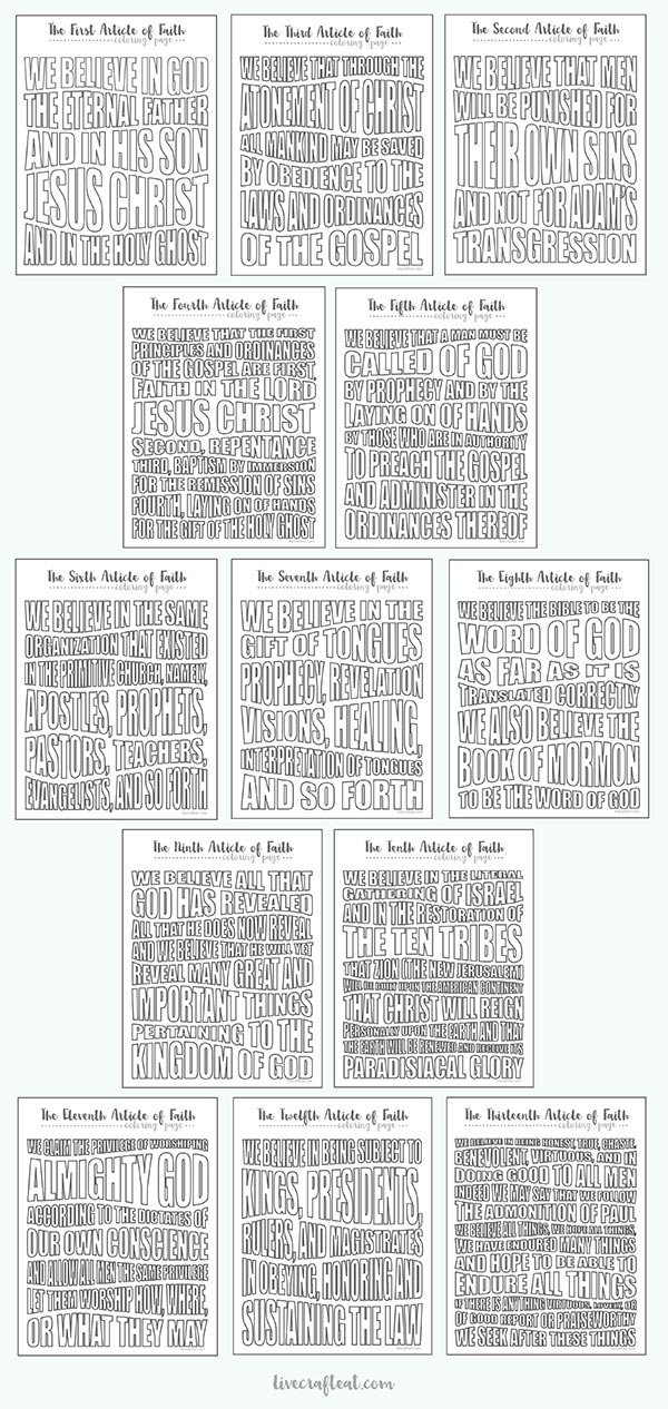 Lds articles of faith coloring pages live craft eat