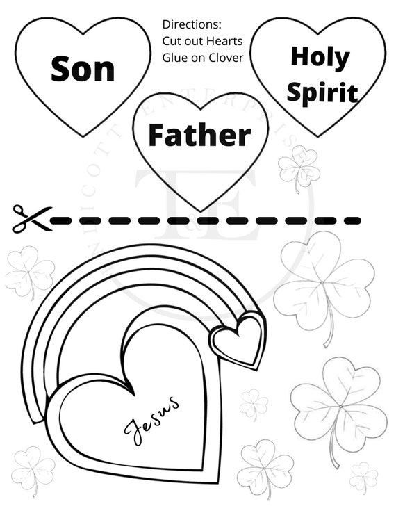 St patricks day christian activity coloring pages two father son holy spirit clover shamrock digital download printable