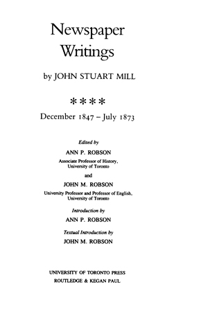 The cected works of john stuart mill volume xxv