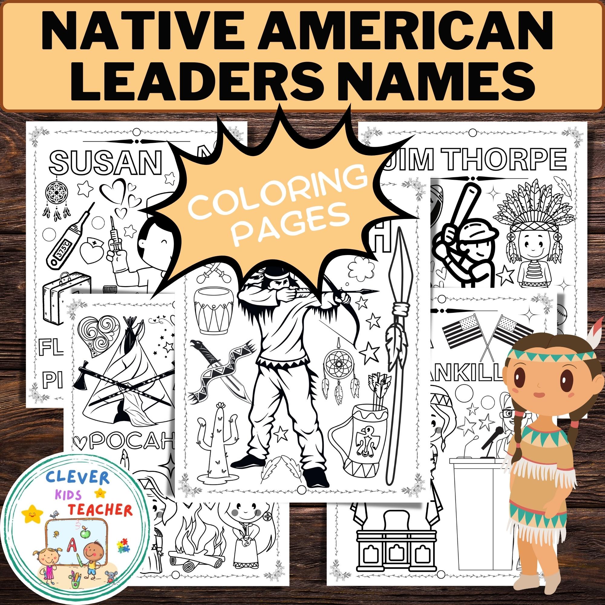 Native american hertitage coloring pages leaders names coloring sheet made by teachers