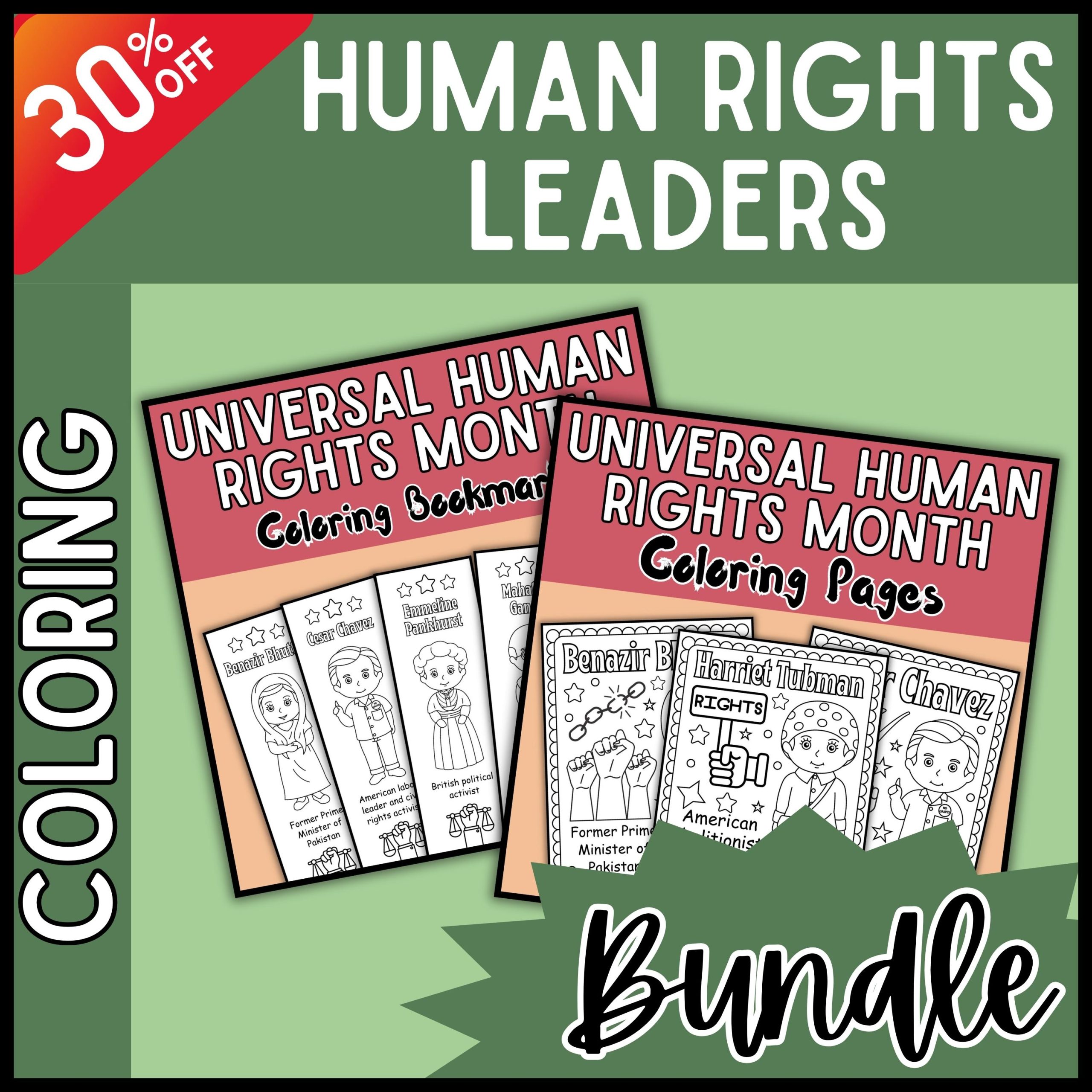 Human rights leaders month coloring bookmarks and pages bundle off made by teachers