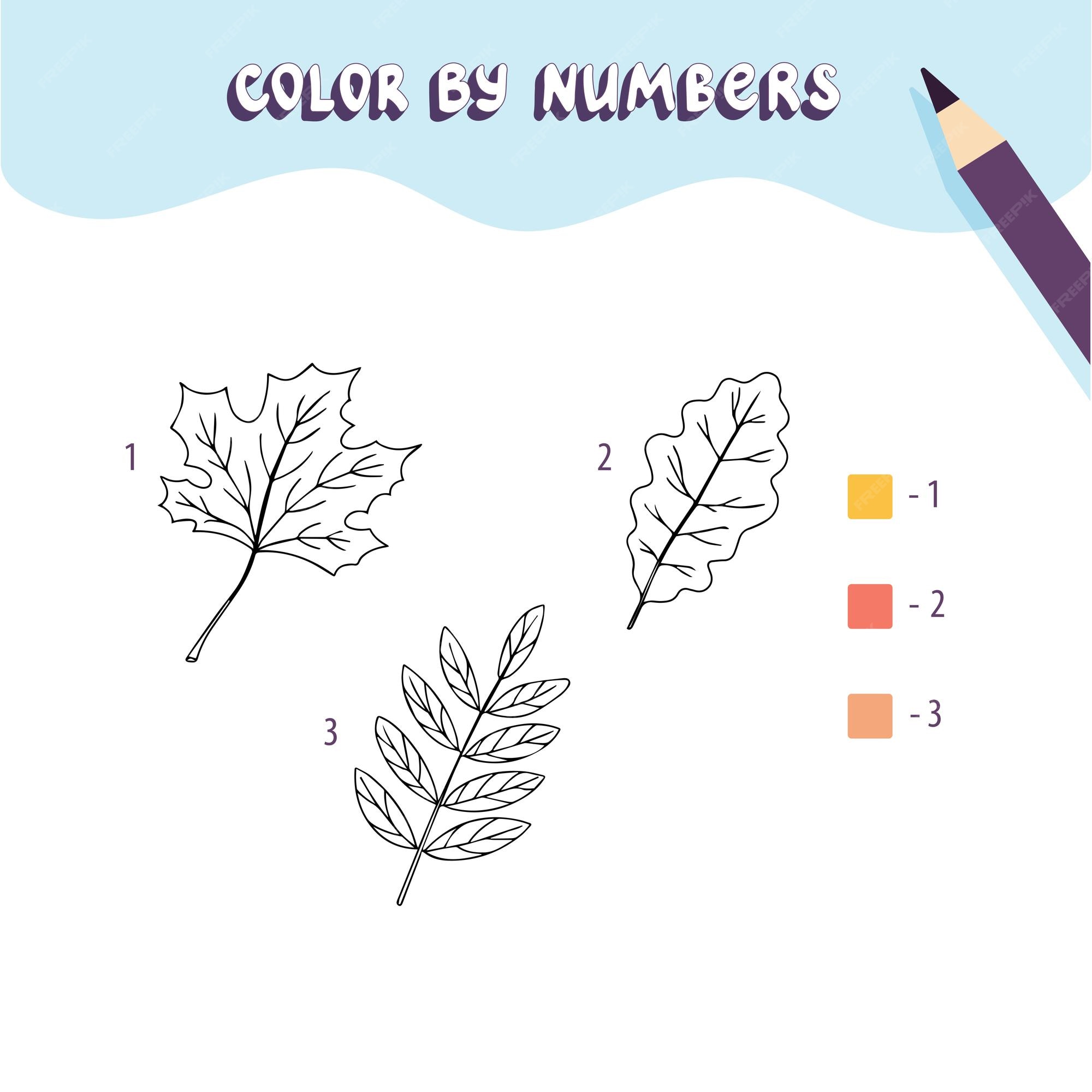 Premium vector coloring page with cute autumn leaves color by numbers educational kid game drawing childrens activity printable worksheet