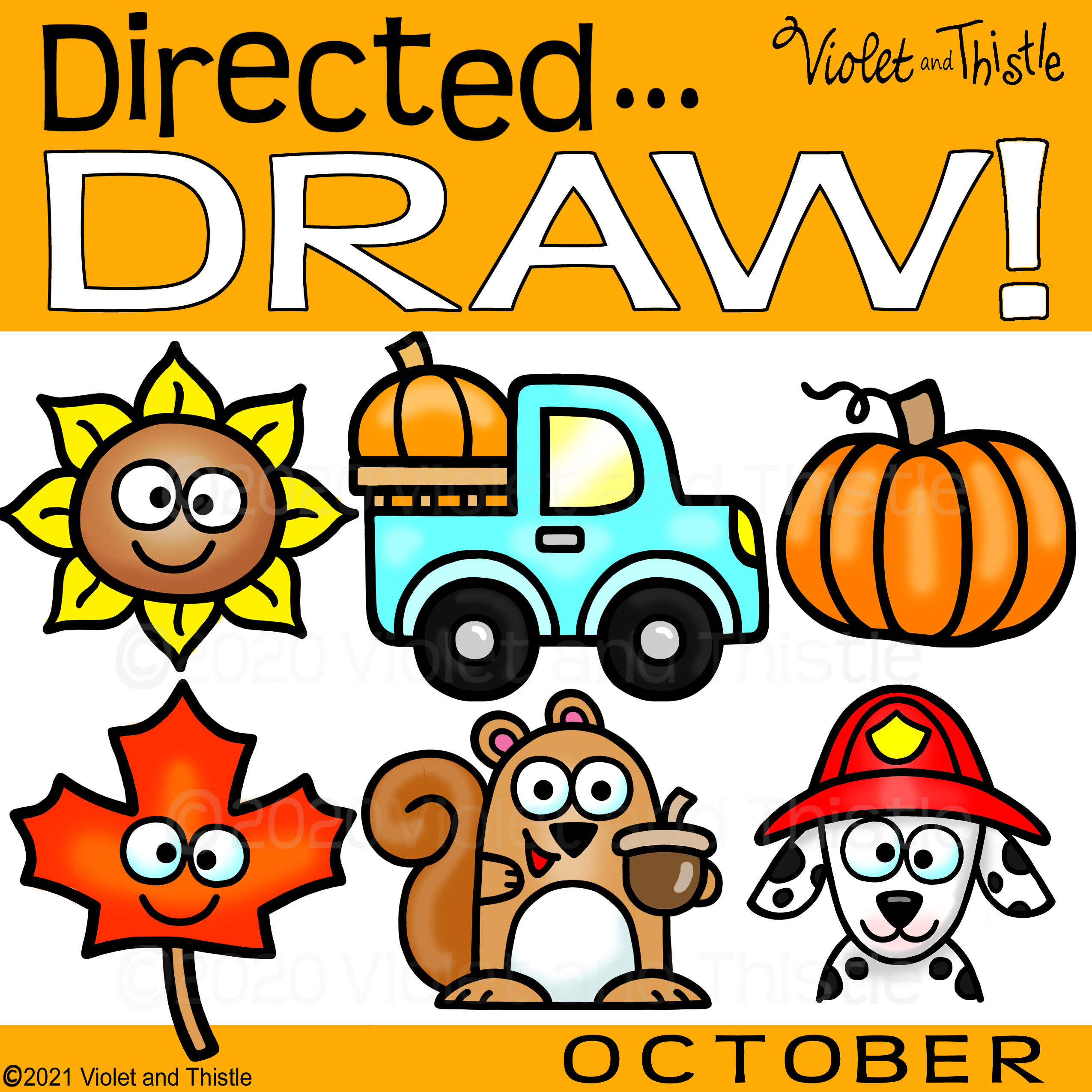 Directed drawing october fall pumpkin truck leaf squirrel dog learn how to draw step by step guide made by teachers