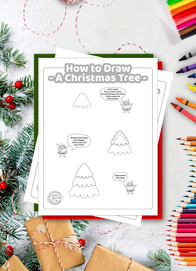 How to draw a christmas tree easy printable lesson for kids kids activities blog