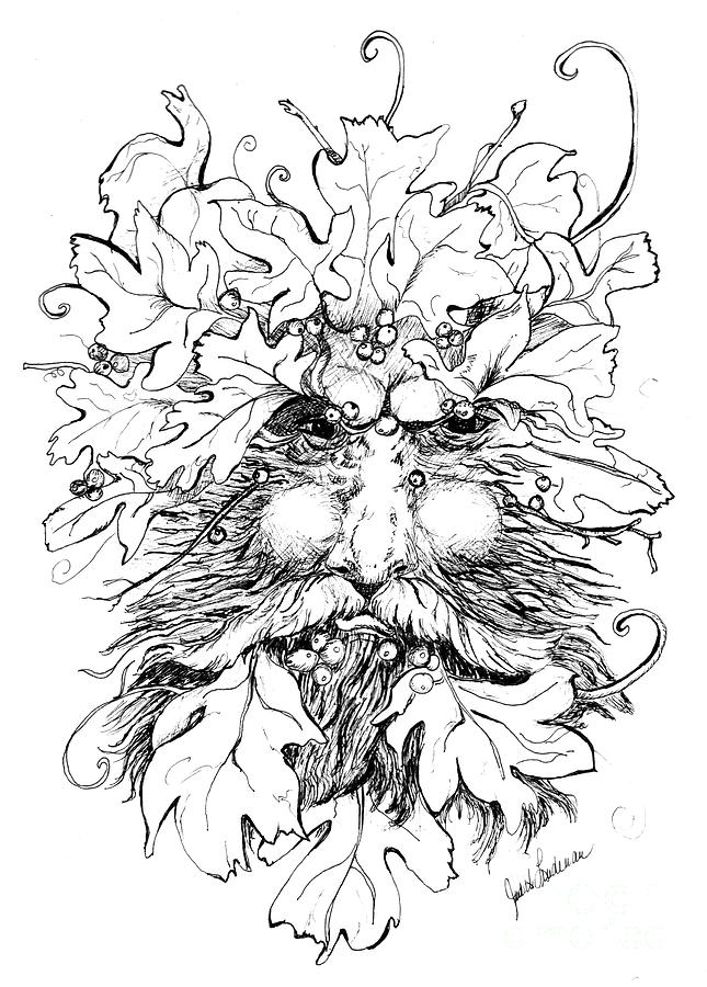 Leaf god drawing by judith lindenau