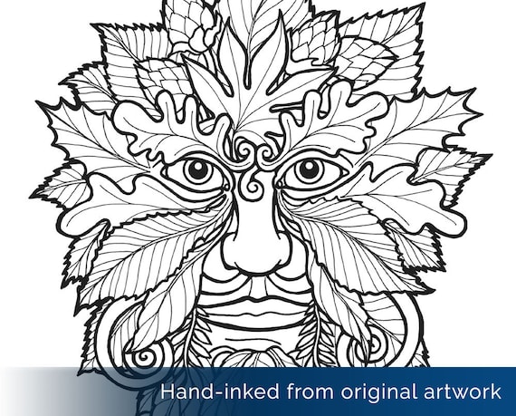 Green man coloring page celtic myth faery world pagan magic pagan art ghillie dhu leaves and vines printable digital download download now