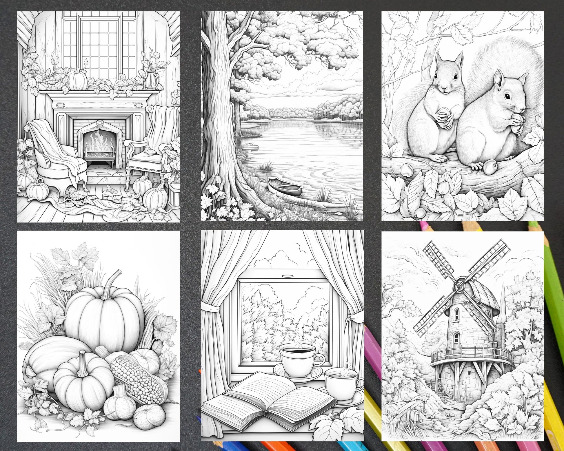 Autumn vibes grayscale coloring pages printable for adults pdf file i â coloring