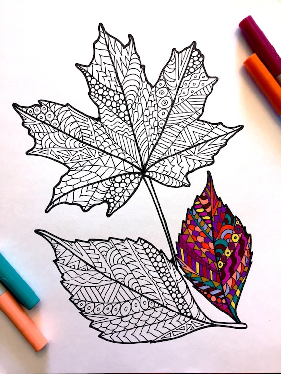 Fall leaves pdf coloring page