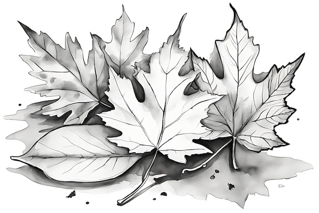 Premium ai image autumn leaves coloring page printable coloring pencil and watercolor sketch