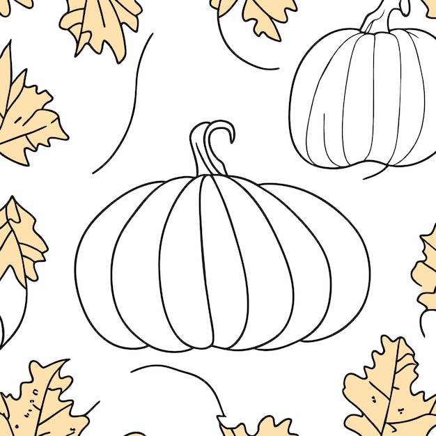 Premium vector thanksgiving seamless pattern pumpkins and leaves