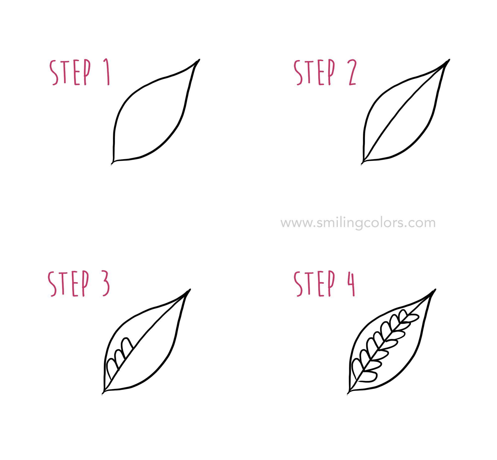 Leaf drawing step by step tutorials