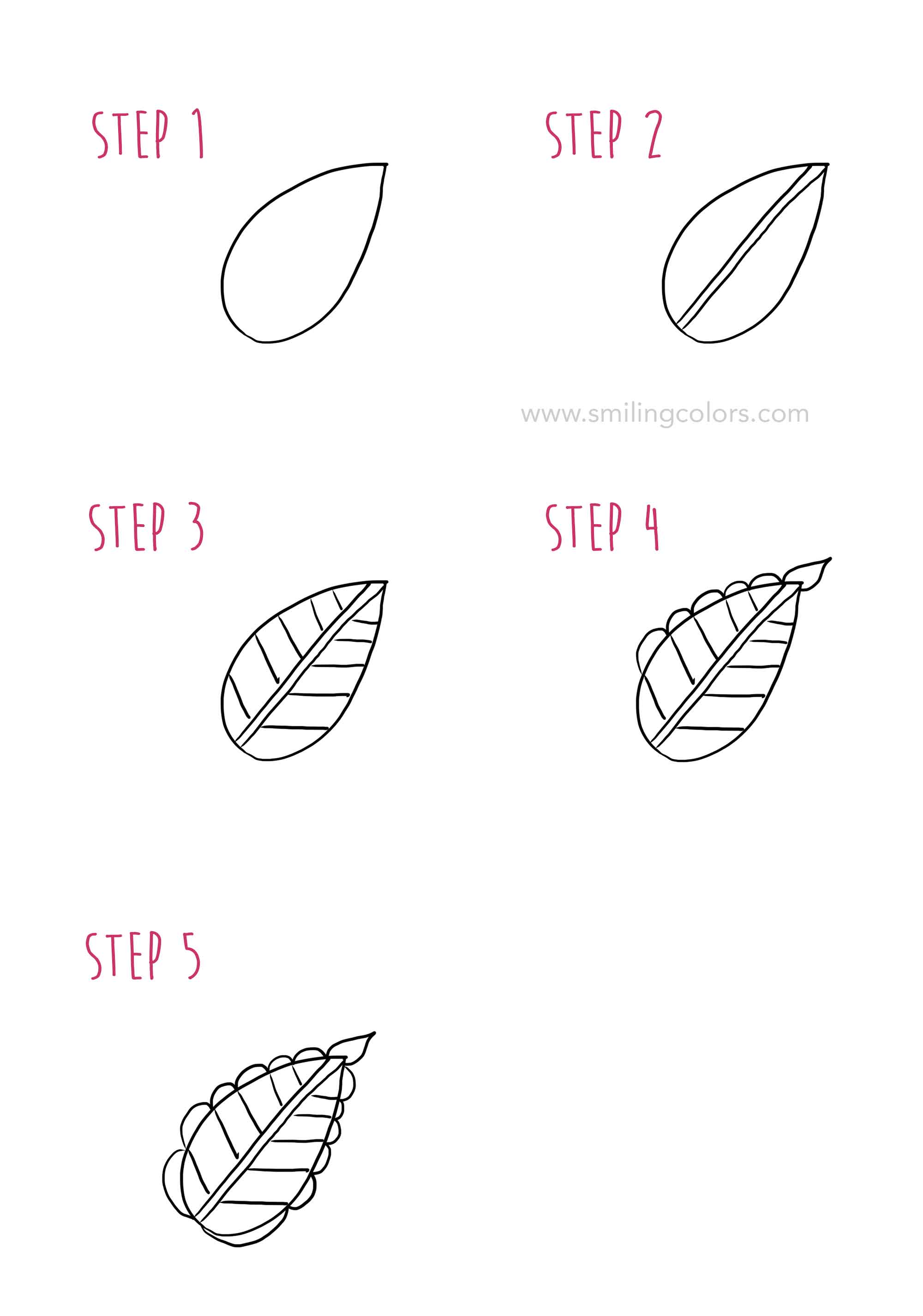 Leaf drawing step by step tutorials