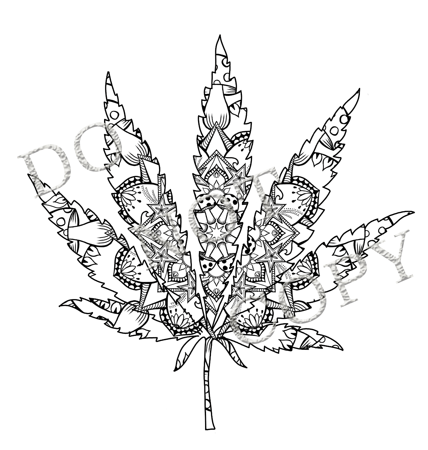 Fun games books coloring books hand drawn mandala cannabis leaf coloring page or printable framable art for your home