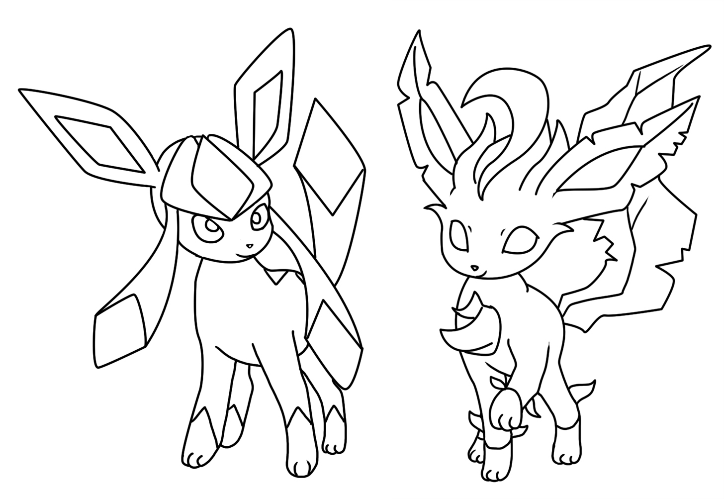 Glaceon and leafeon coloring page by bellatrixie