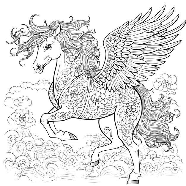 Premium ai image leap of grace dynamic jumping horse coloring page