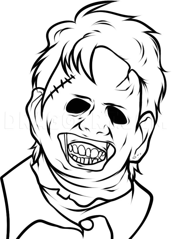 How to draw leatherface easy step by step drawing guide by dawn dragoart horror drawing scary drawings horror movie tattoos