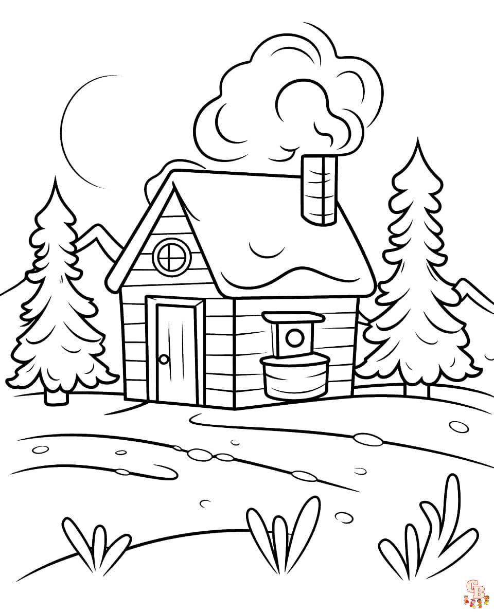 Printable cabin coloring pages free for kids and adults