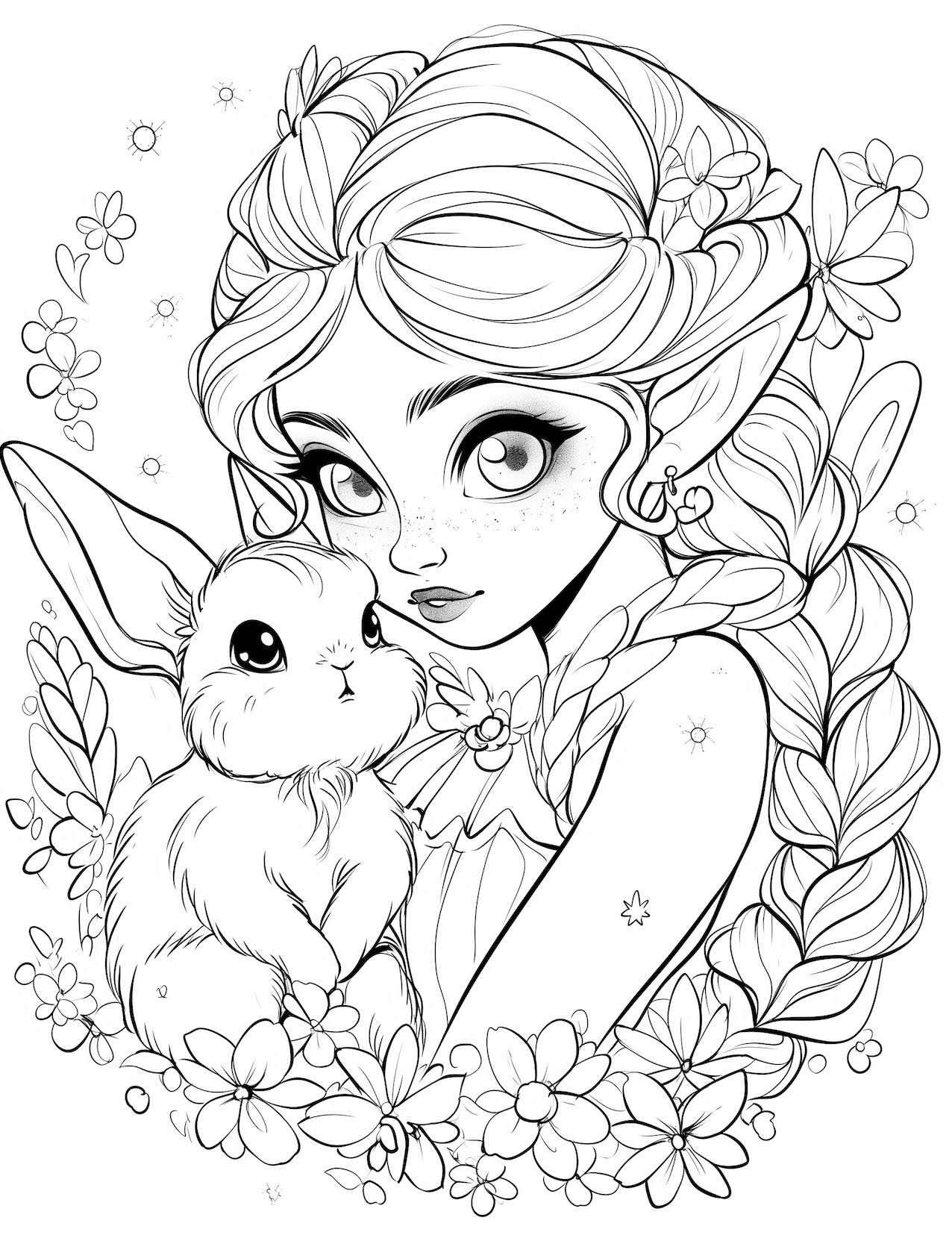 Cute bunny coloring pages for kids and adults