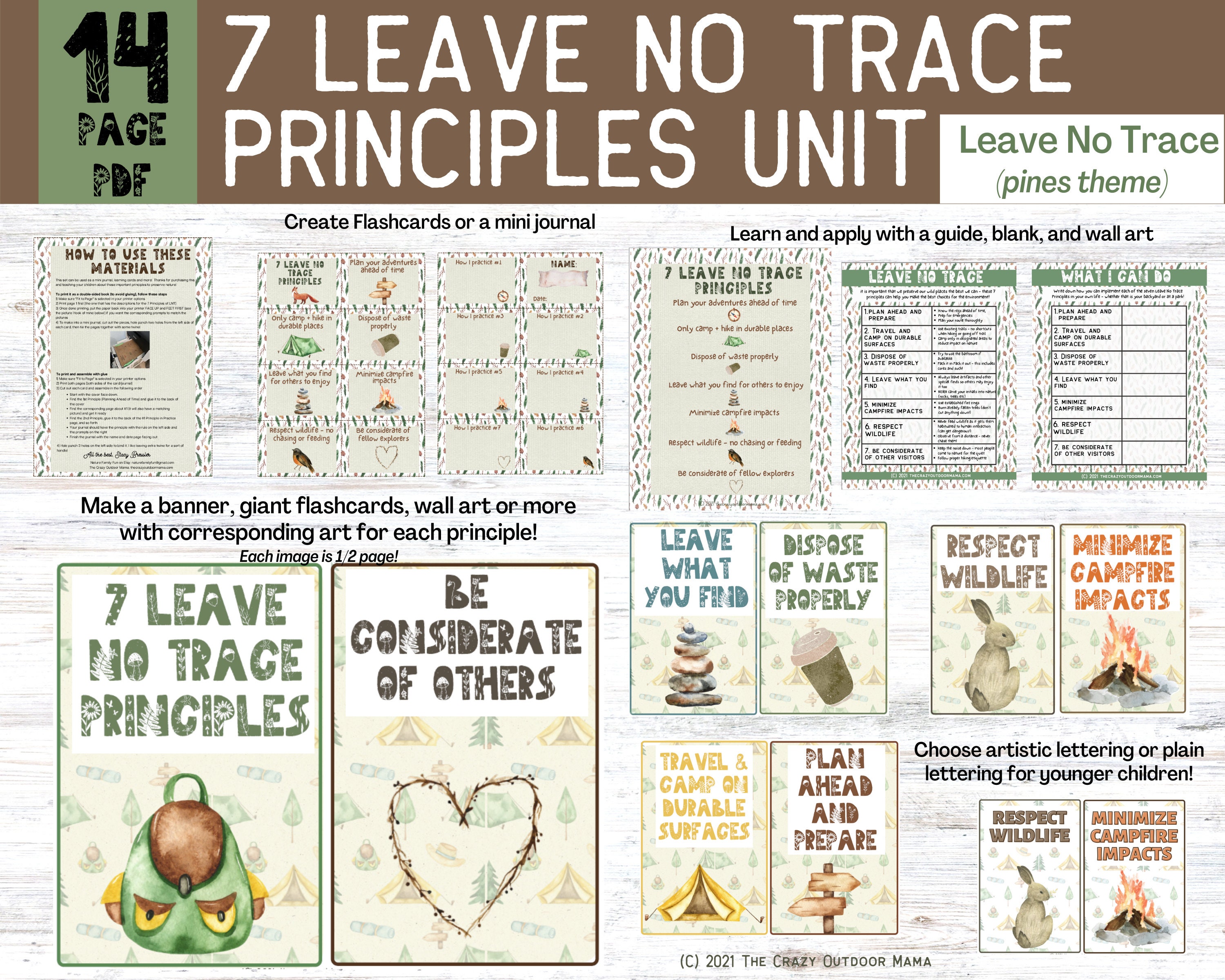 Leave no trace printable activity for kids forest school earth day kids activity nature school forest pines themed