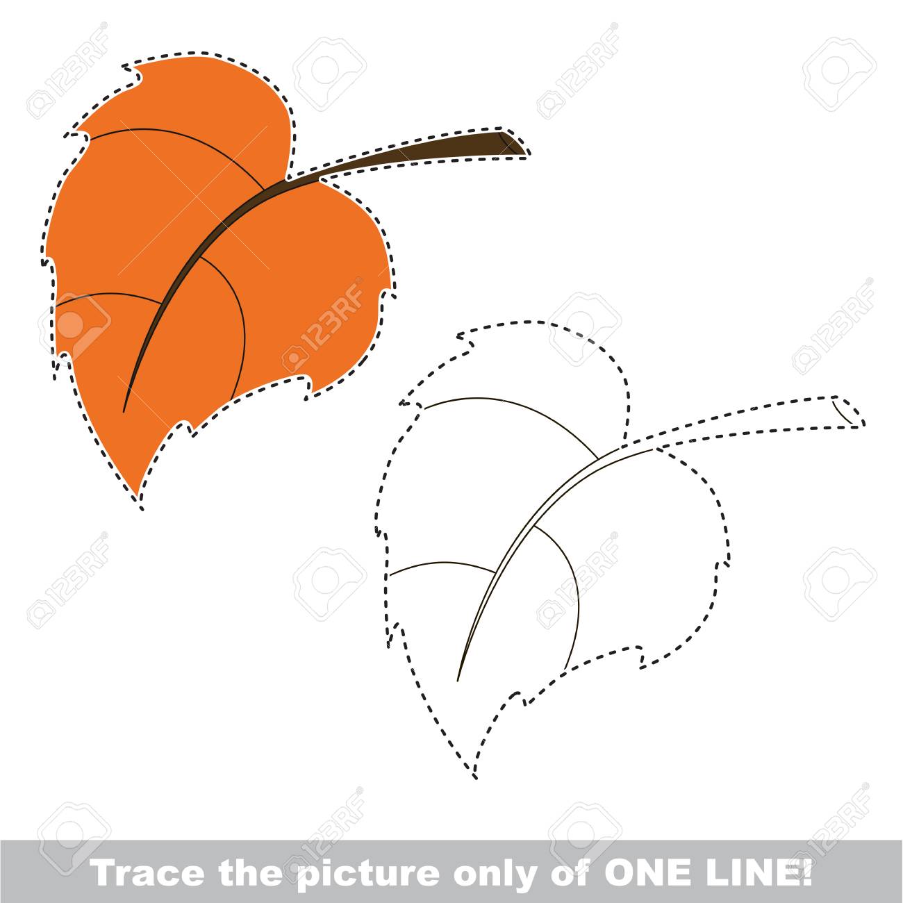 Autumn leaf to be traced only of one line the tracing educational game to preschool kids with easy game level the colorful and colorless version royalty free svg cliparts vectors and stock