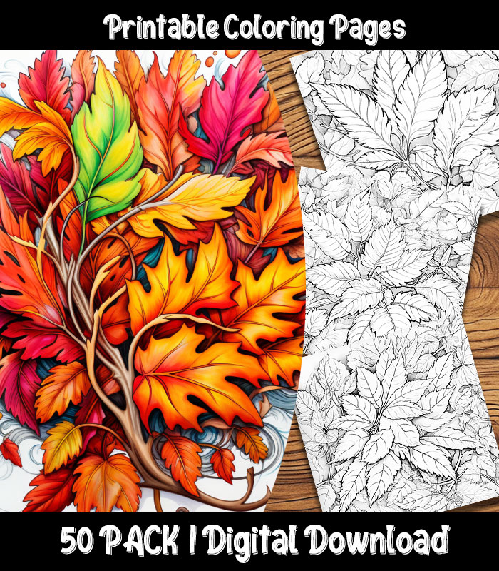 Fall leaves coloring pages digital pack