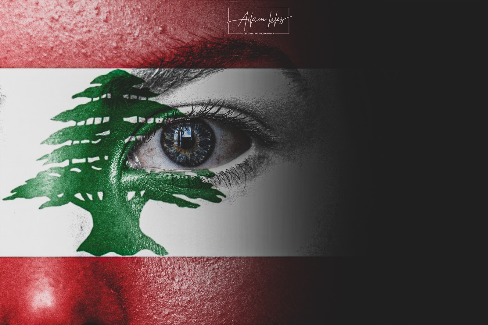 Photo of the flag of lebanon on the face of a child background