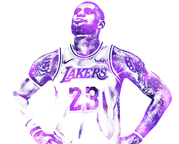 Lebron james los angeles lakers water color pixel art greeting card by joe hamilton