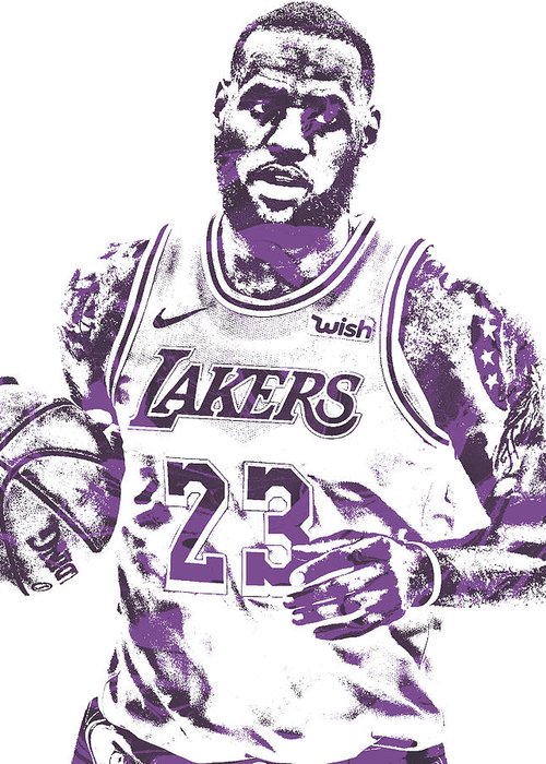 Lebron james los angeles lakers pixel art greeting card by joe hamilton