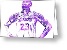 Lebron james los angeles lakers water color pixel art greeting card by joe hamilton