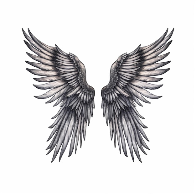 Premium ai image a black and white angel wings tattoo with a black feather on the left wing