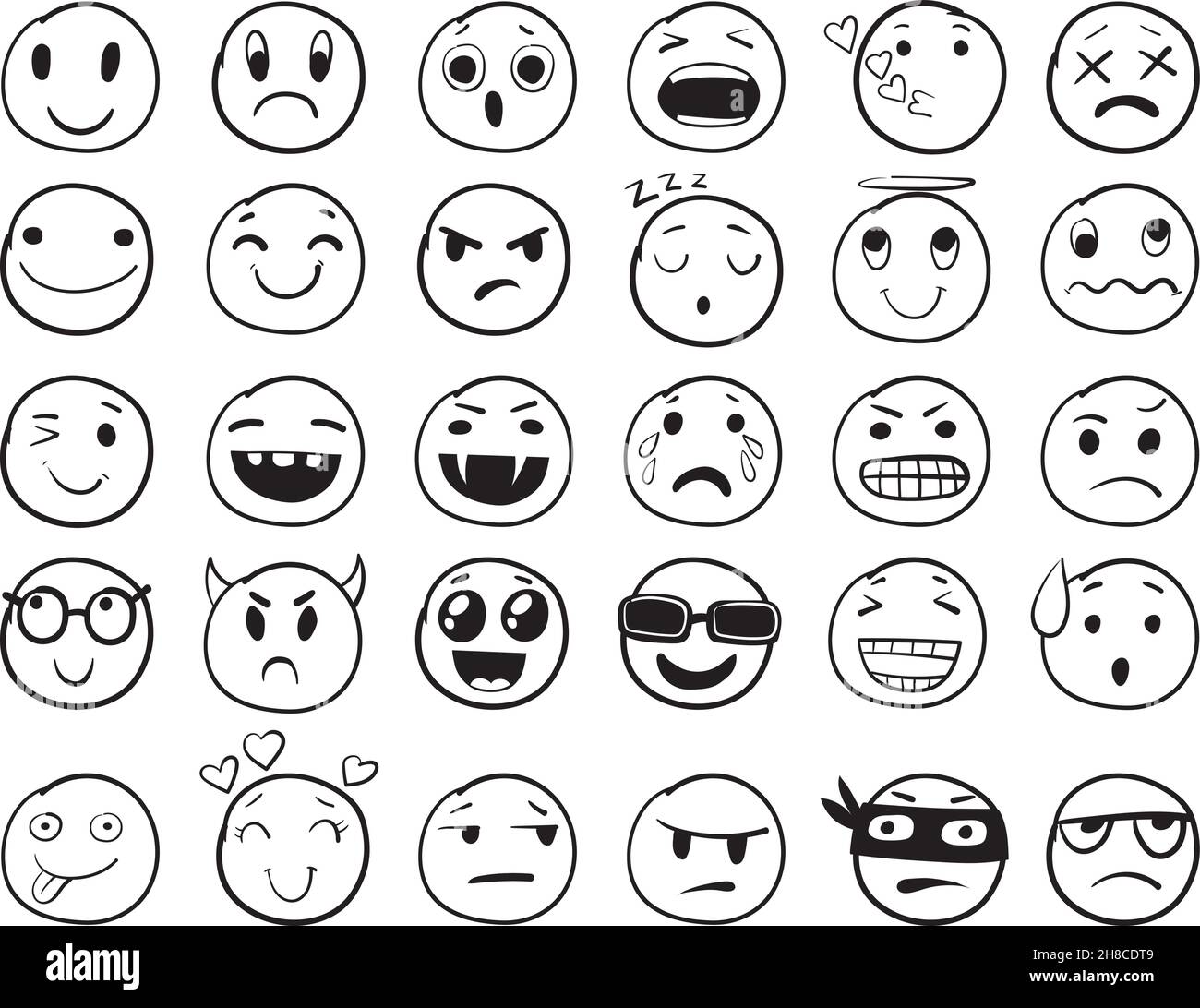 Doodle emoji set doodles image pictograms smile emotion funny faces happy fun emoticon line icons sad hand drawn neat outline isolated vector illustration illustration of emotion face expression stock vector image