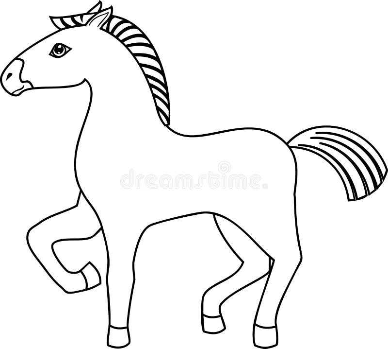 Coloring page cartoon horse with raised front leg stock vector