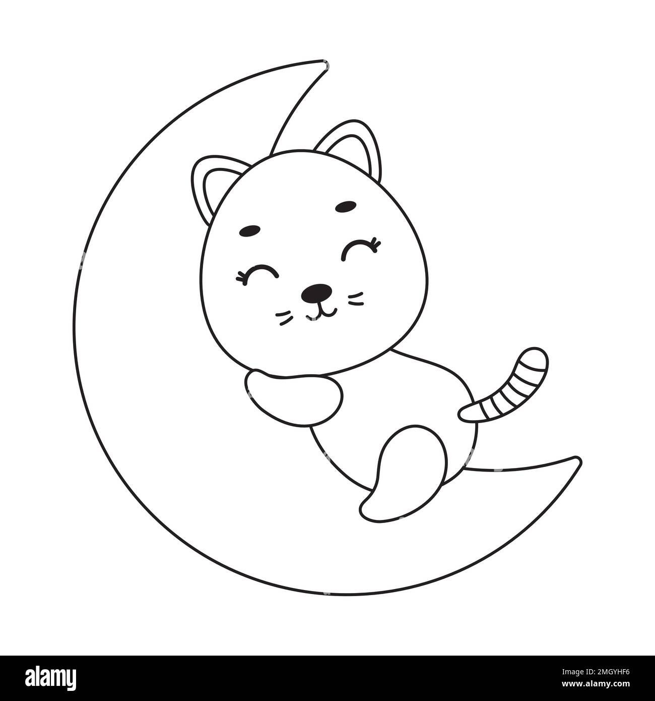 Coloring page cute little cat sleeping on moon coloring book for kids educational activity for preschool years kids and toddlers with cute animal stock vector image art