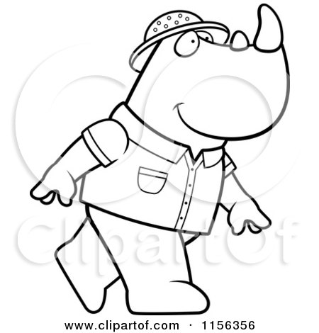 Cartoon clipart of a black and white safari rhino walking on his hind legs