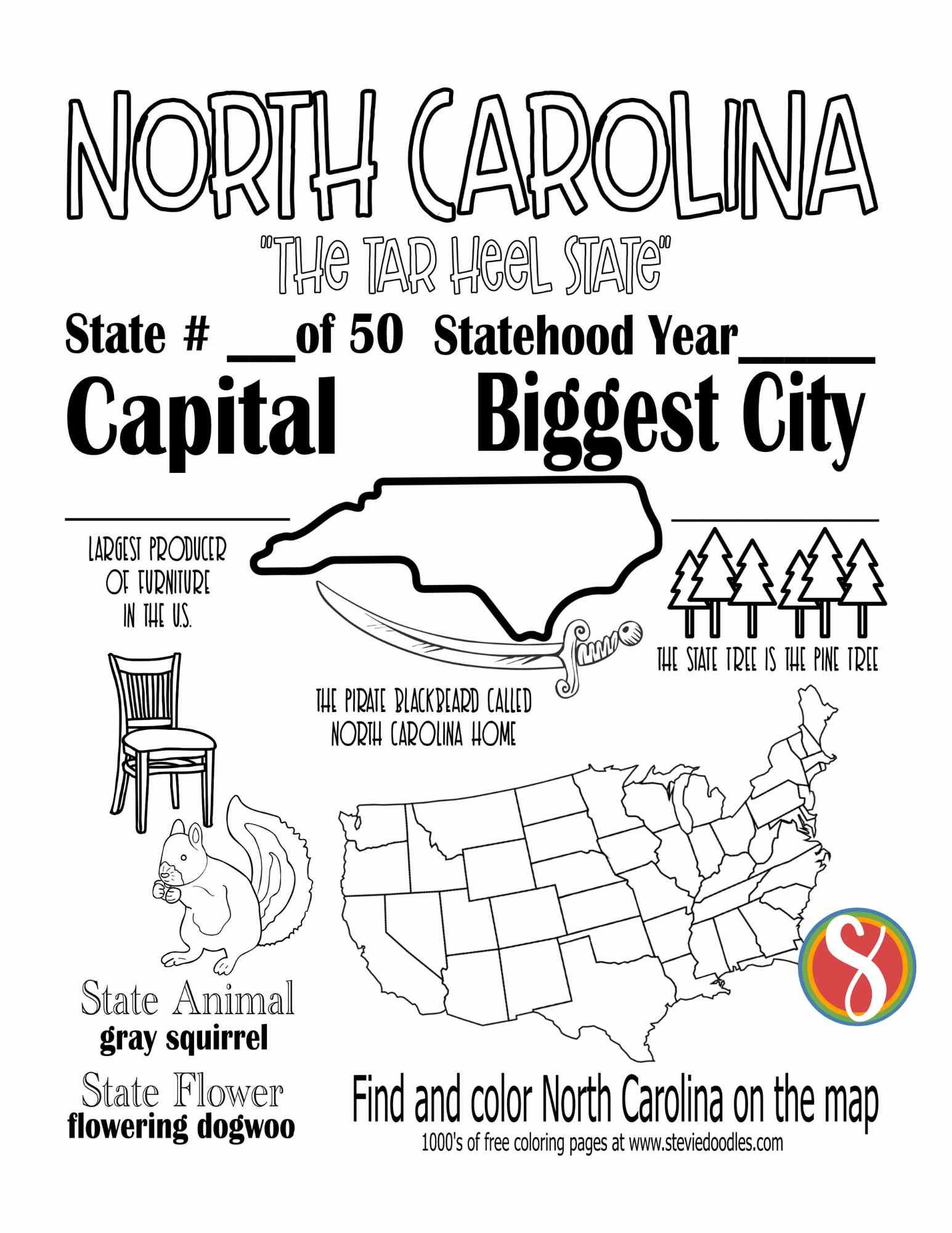 Free north carolina coloring pages â stevie doodles